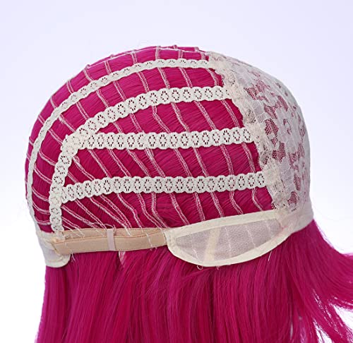 BERON roz fierbinte peruca peruca lunga drepte cu breton întuneric roz peruca pentru femei Fete rezistente la căldură sintetice