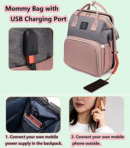Naniruok scutec sac rucsac, sac de scutece de călătorie mare, multifuncțional Mami sac cu port de încărcare USB, de mare capacitate,