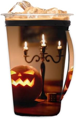Halloween Pumpkin Lantern 64 Mânecă de cafea cu glazură reutilizabilă cu mâner de ceașcă de neopren pentru sodă, latte, ceai, băuturi, bere