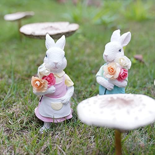 Decorări de Paște cuplu-Bunny-Fururină Decorări de primăvară-2pc Valentine Day Decor Resin Rabbit Decor cu flori pictat manual