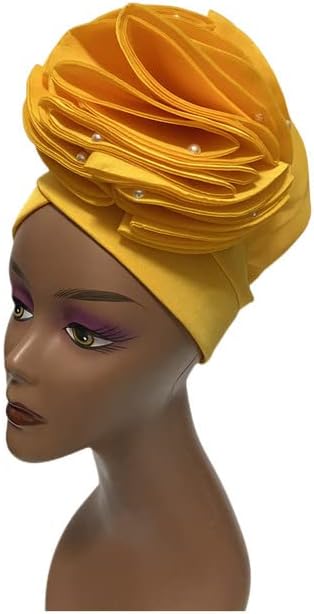 Fashion galben african headtie turban pentru femeie nigerian gele deja fabricat auto gele turban mari flori mari headtie 1set