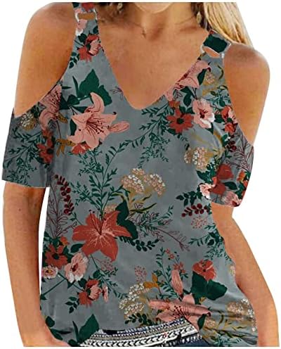 Topuri Pentru Umeri Reci Pentru Femei 2023 Vară Casual La Modă Cu Mânecă Scurtă Cu Gât În V Tricouri Florale Tricouri Grafice