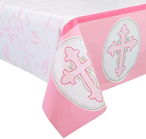 Fata de masa botez ROYAL BLUEBONNET Pink-Set de 2-Decoratiuni Botez de unica folosinta pentru fete pentru mese de 6 sau 8 picioare,