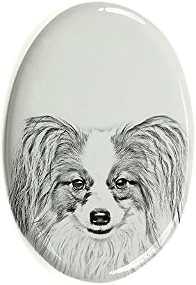 Papillon, mormânt oval din faianță ceramică cu o imagine a unui câine