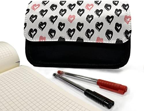 Carcasă de creion cu inimă lunarabilă, inimi conceptuale de Ziua Îndrăgostiților, pungă de creion cu stilou cu fermoar cu fermoar dublu, 8,5 x 5,5, coral gri cărbune