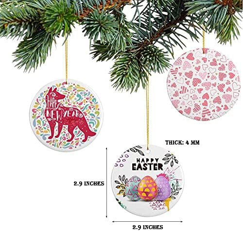 Ornamente de inimă ceramică pentru câini pomeranieni, decorațiuni de Crăciun cu câine fericit și Moș Crăciun are pălărie roșie