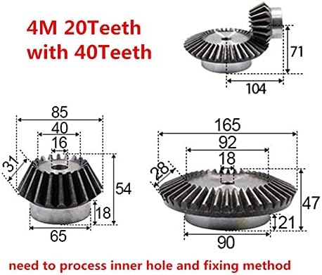 ZHENGGUIFANG ZGF-BR 1: 2 angrenaj conic 4 Modul 20t + 40dinți gaură interioară 18mm 90 de grade comutare Angrenaje din oțel șurub M5