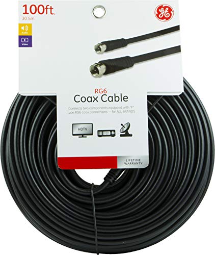 Cablu coaxial GE RG6, conectori de tip F de 100 ft, coaxul dublu protejat, ieșire de intrare, coax de pierdere scăzută, ideal