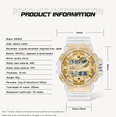 Gosasa bărbați Femei cadran mare transparente multifuncționale Digital Ceas Casual Dual Display 12h / 24h cronometru Calendar Unisex încheietura ceas