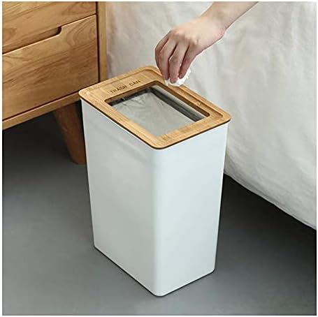 Coșul de gunoi de plastic SDFA dreptunghi de plastic, bucătărie de gunoi alb, coș de gunoi din lemn cu găleată de căptușeală detașabilă pentru baie de birou 9L 20.5x14x32cm