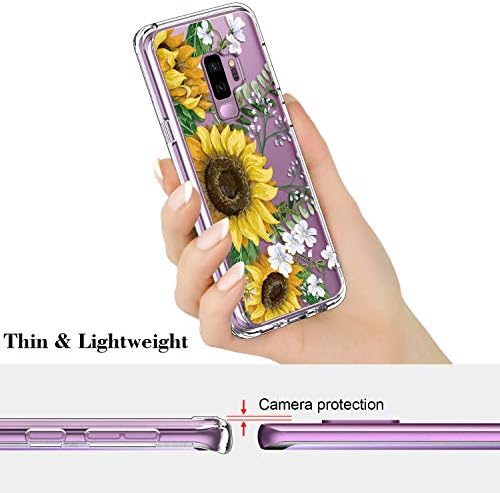 Icedio Galaxy S9+ Plus Caz clar cu modele la modă, drăguț florale modele de flori pentru fete femei, Slim Fit Moale TPU bara de Protecție telefon caz pentru Samsung Galaxy S9 Plus Blooming floarea-soarelui