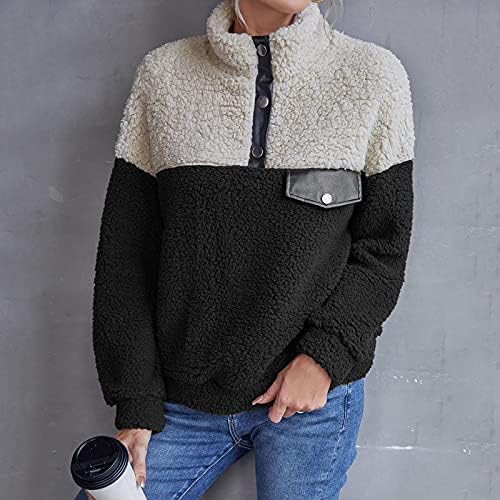 Femei moda Faux Fleece tricoul Fuzzy buton pulover haina Fleece jacheta cu buzunare pentru femei