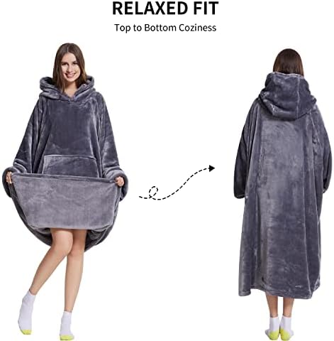 Glugă cu pătură purtabilă confortabilă pentru femei adulte pentru bărbați - cald și moale supradimensionat cu pătură de hanorac