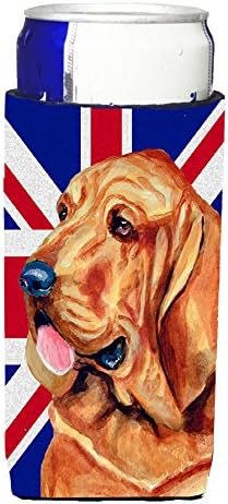 Caroline's Comorsures LH9483MUK Bloodhound cu engleza Union Jack British Flag Ultra Hugger pentru conserve subțiri, poate răcire cu mânecă Hugger Machine Băutură lavabilă Mânecă Hugger Băut Izolabil pliabil