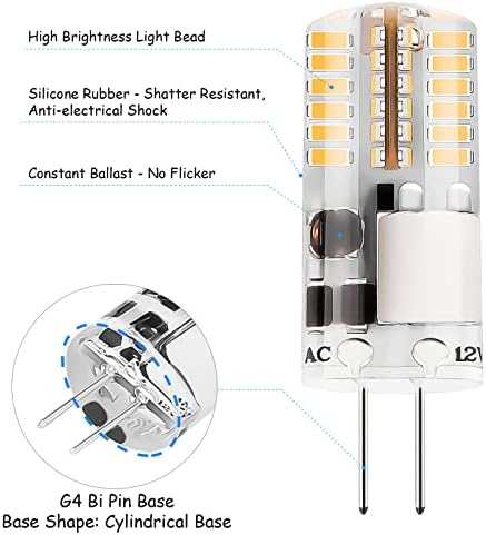 Bec LED VALUCKY G4 12V, Becuri Led de 1,95 wați, lumină albă caldă de 3000K, Margele de lumină LED de înaltă luminozitate, echivalent lampă cu Halogen de 20W, unghi de fascicul de 360 de grade, fără pâlpâire, bază Standard G4 Bi Pin, pachet de 5