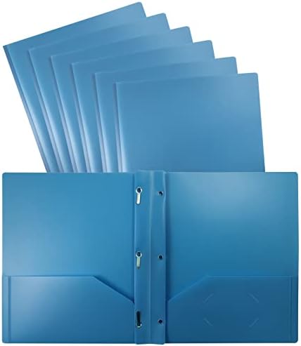 Produse de birou mai bune Albastru deschis 2 foldere de buzunar din plastic cu vârfuri, 24 de pachete, grele, dosare poli de dimensiuni litere cu 3 cleme metalice de fixare, Albastru deschis