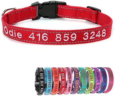 Guler de câine brodat Personalizat 12 culori, guler de câine reflectorizant cu nume și număr de telefon, gulere de câine din