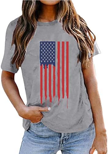 Tricouri din 4 iulie Femei SUA Flag Flag Summer cu mânecă scurtă V-Tricou V-cămașă Trăi Cravetă-vopsea Loose Fit Casual Party