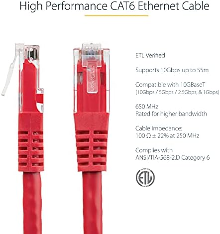 STARTECH.com 10ft Cat6 Cablu Ethernet - Cat roșu 6 Gigabit Ethernet Wire -650MHz 100W POE ++ RJ45 UTP Categorie modelată 6