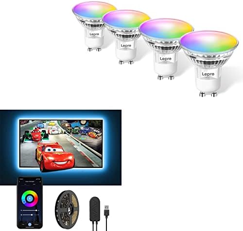 Bundle-2 articole: lumini LED inteligente de 6,56 FT pentru luminile de fundal TV funcționează cu Alexa și Google Assistant & becuri inteligente Lepro GU10, bec LED cu schimbare de culoare RGB