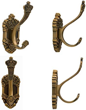 Cârlige de haină rustică SDH - Cârlige de prosop montate pe perete - cârlige de perete din aluminiu pentru agățați pungi și haine în baie și hol, pachet tematic de 2 cârlige de utilitate din alamă antică