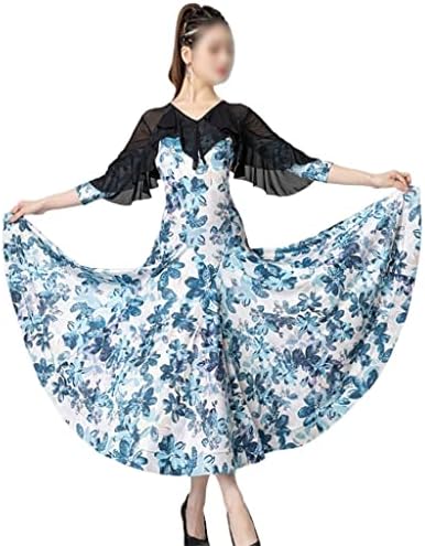 Jkuywx pe jumătate cu mânecă floral Patchwork Design feminin rochie de dans latin pentru femei performanțe Dancing rochii de
