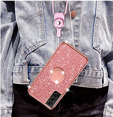 pentru Galaxy S22 Plus caz 6.6 lux drăguț Moale TPU Silicon Glitter acoperi pentru fete femei cu inel de diamant Kickstand bara de protecție rezistent la șocuri telefon caz pentru Samsung Galaxy S22 Plus-Rose Gold