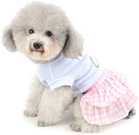 SMALLLEE_LUCKY_STORE Love Sweet Heart rochie în carouri pentru câini mici pentru Ziua Îndrăgostiților vestă tricotată din bumbac