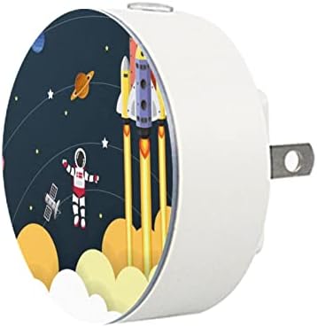 2 pachete plug-in-uri de noapte LED LED NIGHT Astronaut Desene animat cu o navă spațială în spațiu cu senzor de amurg până