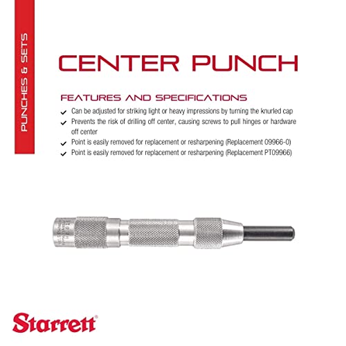 Starrett balama localizarea automată Punch centru cu accident vascular cerebral reglabil-125mm lungime, 16mm diametru Conic punct-819