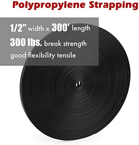 Strapping gresdent 1/2 x 1640 'Heavy Duty Grad Hand Roll Stropping Strapping 300 lbs Break Forță （500m Negru）