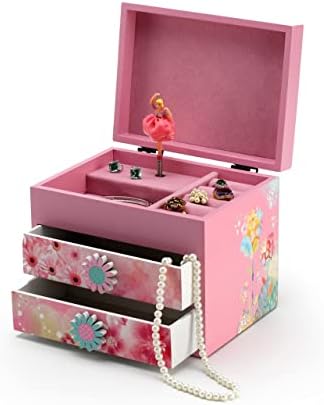 Tema florală din lemn roz 18 Note Spinning Ballerina Music Box - multe melodii de ales - Singing in the Rain