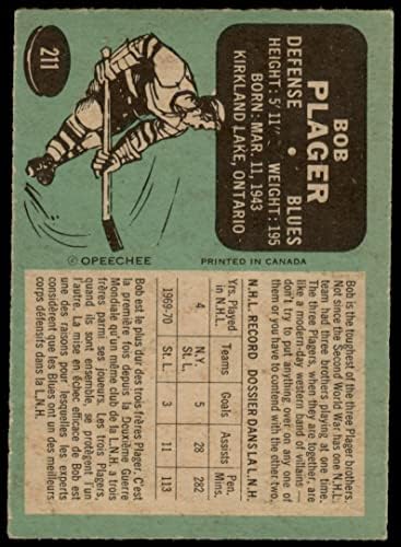 1970 O-Pee-Chee 211 Bob Plager St. Louis Blues Dean's Cards 5-Ex Blues