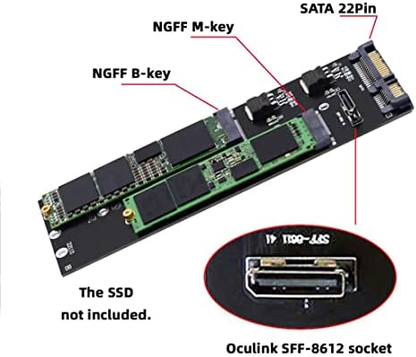 Cy M.2 la SATA ＆ SFF-8611 Adaptor, NVME PCIE SSD la Oculink SFF-8612 SFF-8611 ＆ NGFF SATA SSD la SATA Adaptor pentru tablou de masă
