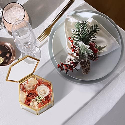 WHSLILR Vintage Glass Jewelry Box-Hexagon Gold Glass Box Keepsake Box pentru depozitare inel Cercel Trinket, organizator de