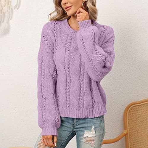 Pulovere pentru femei Fall Fall Iarna Crewneck Long Lantern cu mânecă Cablu tricot pulover pulover Tops Casual Casual Color