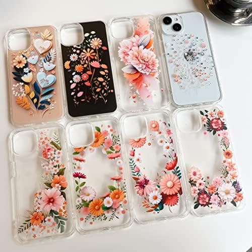 Anshow pentru carcasă iPhone 14/iPhone 13 Floral Floral, [Artă pe telefoane mobile] cu protector de ecran, carcasă de telefon
