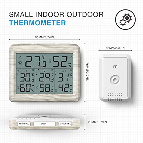 Termometru interior exterior Amir, termometru higrometru Digital cu 3 canale cu 3 senzori, Monitor de umiditate Wireless cu afișaj LCD, Termometru de cameră și indicator de umiditate pentru casă, birou