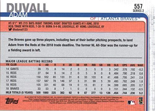 2019 Topps 557 Adam Duvall Atlanta Braves Card de baseball