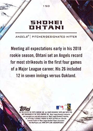 2018 Topps Fire Baseball 150 Shohei Ohtani Card rookie