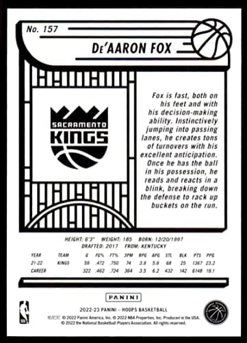 2022-23 Panini NBA Hoops 157 De'Aaron Fox NM-MT Sacramento Kings Basketball Trading Card NBA
