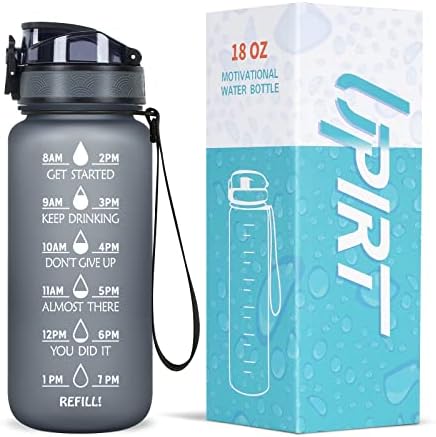 Sticle de apă de 18 oz, sticlă de apă motivațională cu marcaj de timp, lipi de scurgere Sticlă sport Tritan cu straturi de