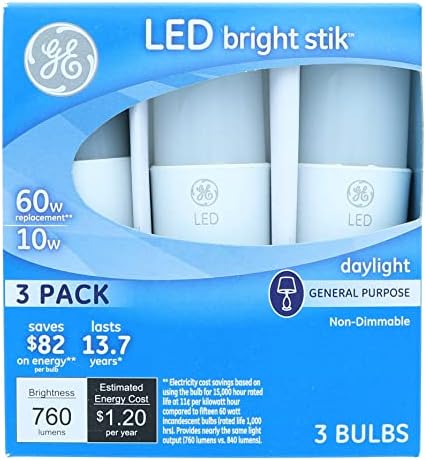 GE Lighting 79369 LED Bright Stik 10-watt , 760-LUMEN bec cu bază medie, Lumina zilei, 1 cutie
