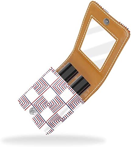 ORYUEKAN machiaj ruj caz ruj sac cu oglinda portabil ruj stocare husă Lip Gloss depozitare organizator, Modern Minimalist Geometric model roșu albastru linie