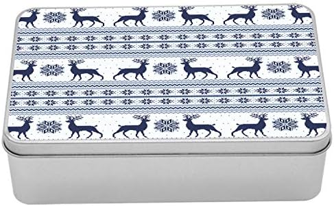 Cutie de staniu Nordic Amensonne, Pixel Art Stil Model de Crăciun cu motive de ren și fulg de zăpadă, cutia portabilă pentru dreptunghiuri metalice cu capac, 7,2 x 4.7 x 2,2 , albastru închis albastru albastru alb alb alb alb alb alb