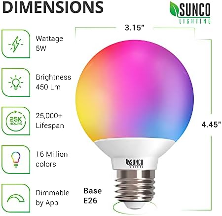 Becuri Sunco Smart Globe LED G25, Becuri decorative rotunde cu LED-uri compatibile Alexa, 5w, Rgbcw care schimbă culoarea,
