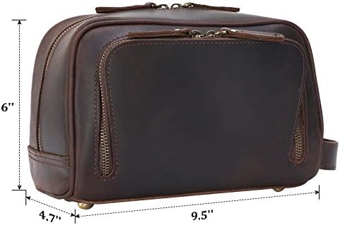 Polare Vintage Full Grain din piele Handmade Travel Toiletry Bag pentru bărbați-Dopp Kit - Kit de bărbierit cu fermoare metalice