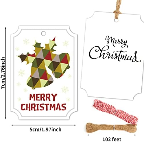 LOKIPA Crăciun Kraft hârtie cadou Tag-uri,100 Piese alb Crăciun eticheta cadou Tag-ul cu 230 picioare șir
