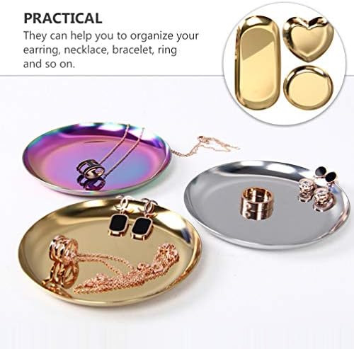 Cabilock metal tăvi 3buc inox bijuterii tava rotund Oval inima forma cosmetice titularul afișare Organizator tava de servire