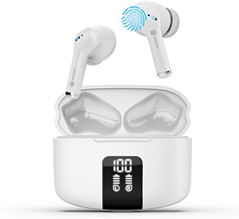 Muveacoustics Link Căști Earbud Adevărat Bluetooth Wireless Bluetooth, Ear, căști ENC Enc Noise Anularea Microfonului, 24H PlayTime, IPX5, pentru urechi mici, călătorii, navete, birou de acasă, alb